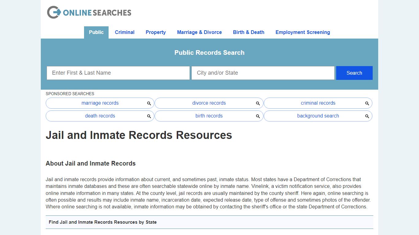 Jail and Inmate Records Search Directory - OnlineSearches.com